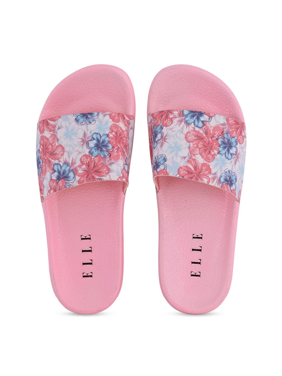 ELLE Women Pink & Blue Floral Printed Sliders Price in India