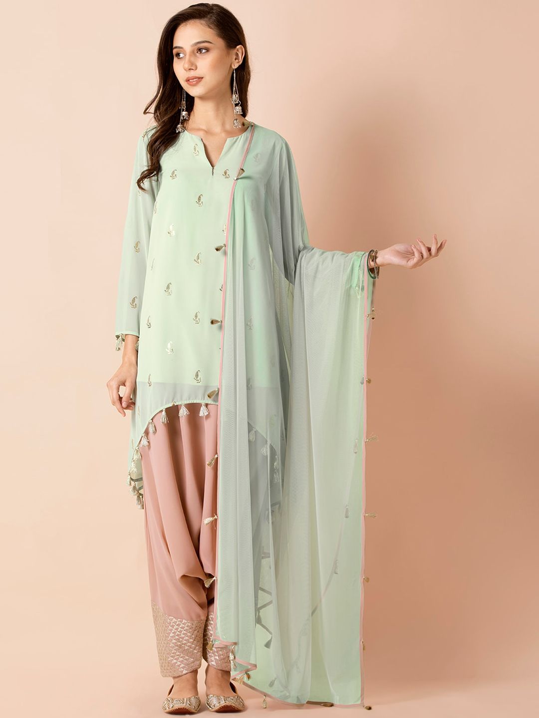 INDYA X PAYAL SINGHAL Green Solid Dupatta Price in India