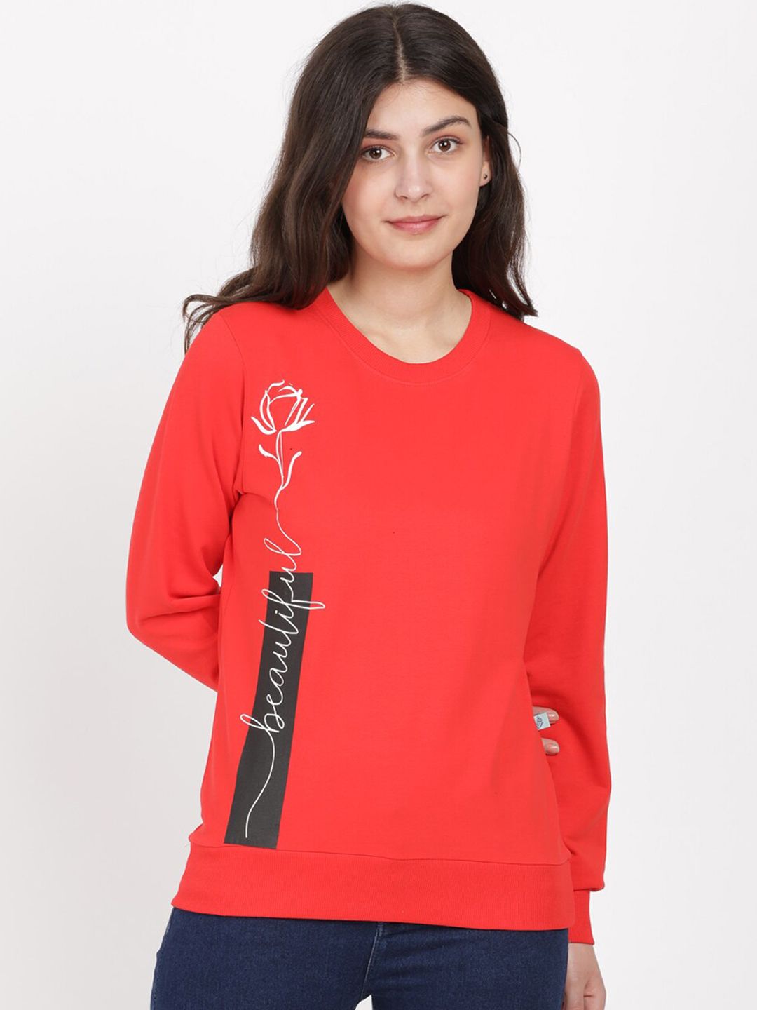 BEVERLY BLUES Women Red Printed Sweatshirt Price in India