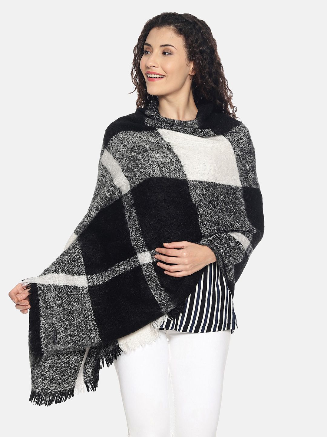 513 Women Black & Grey Checked Stole Price in India