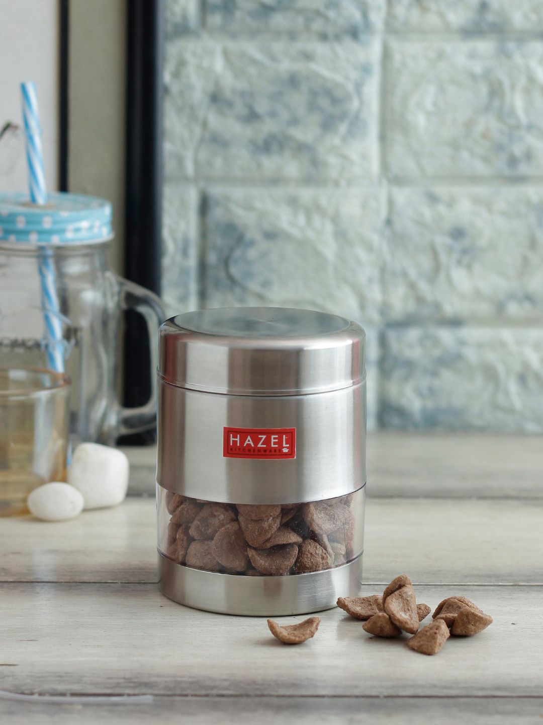 HAZEL Set Of 6 Silver & Transparent Stainless Steel Containers With Lids 500 ml Price in India