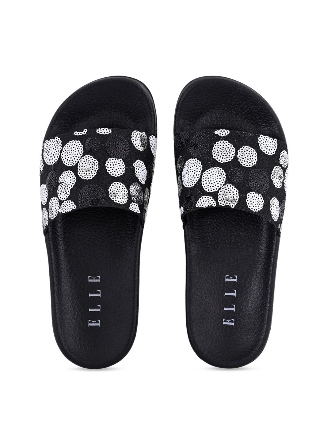 ELLE Women Black & White Embellished Sliders Price in India