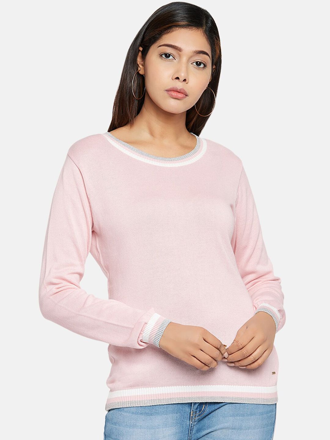 People Women Pink Solid Pullover Woolen Sweater Price in India