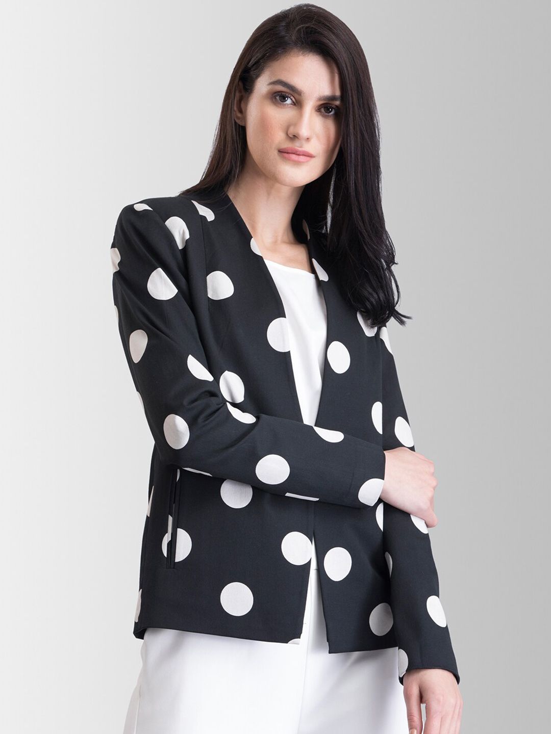 FableStreet Women Black Printed Tailored Jacket Price in India