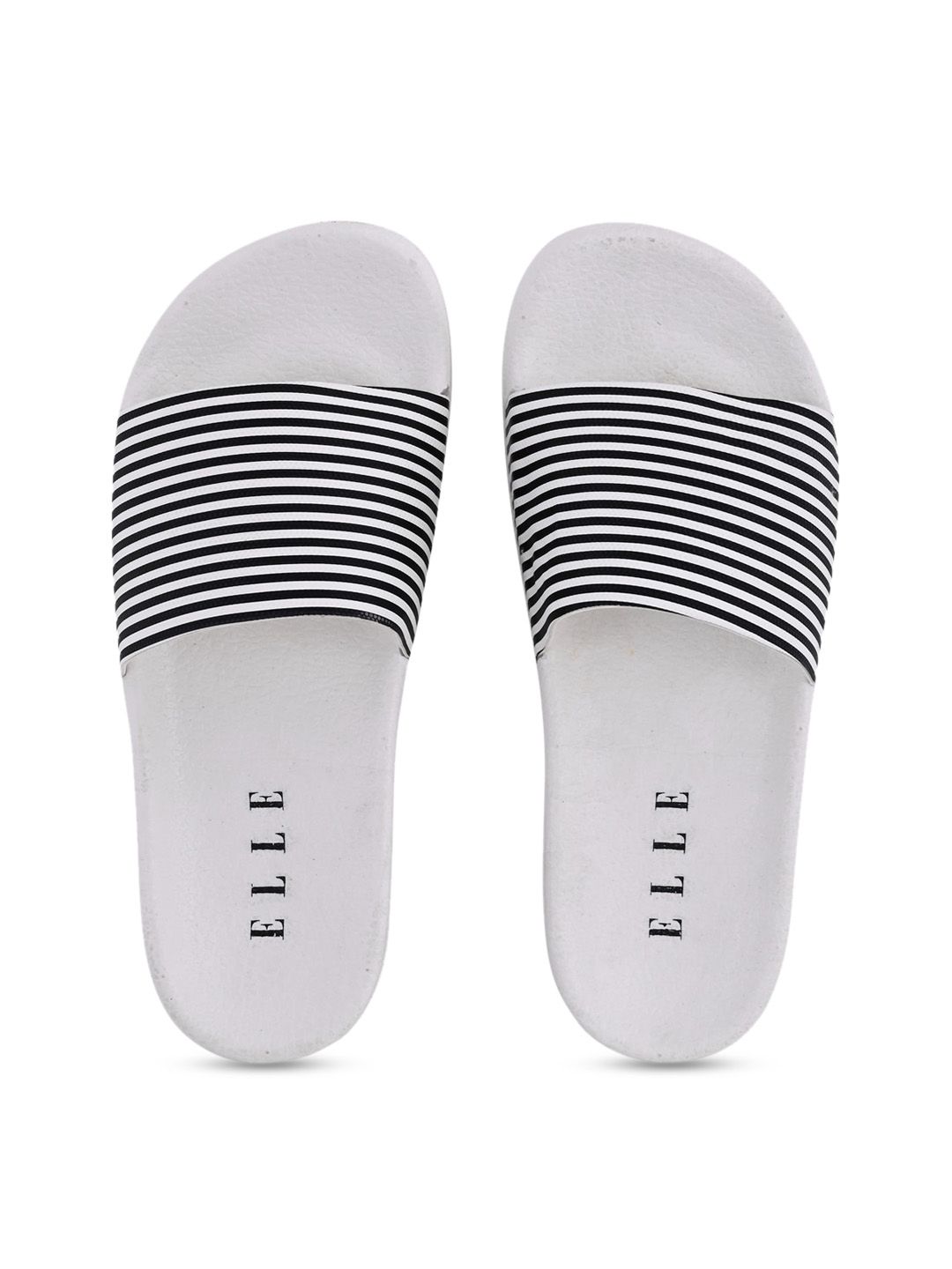 ELLE Women Black & White Striped Sliders Price in India