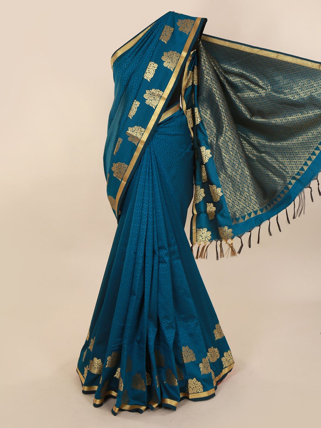 Pothys Blue & Gold-Toned Art Silk Printed Saree