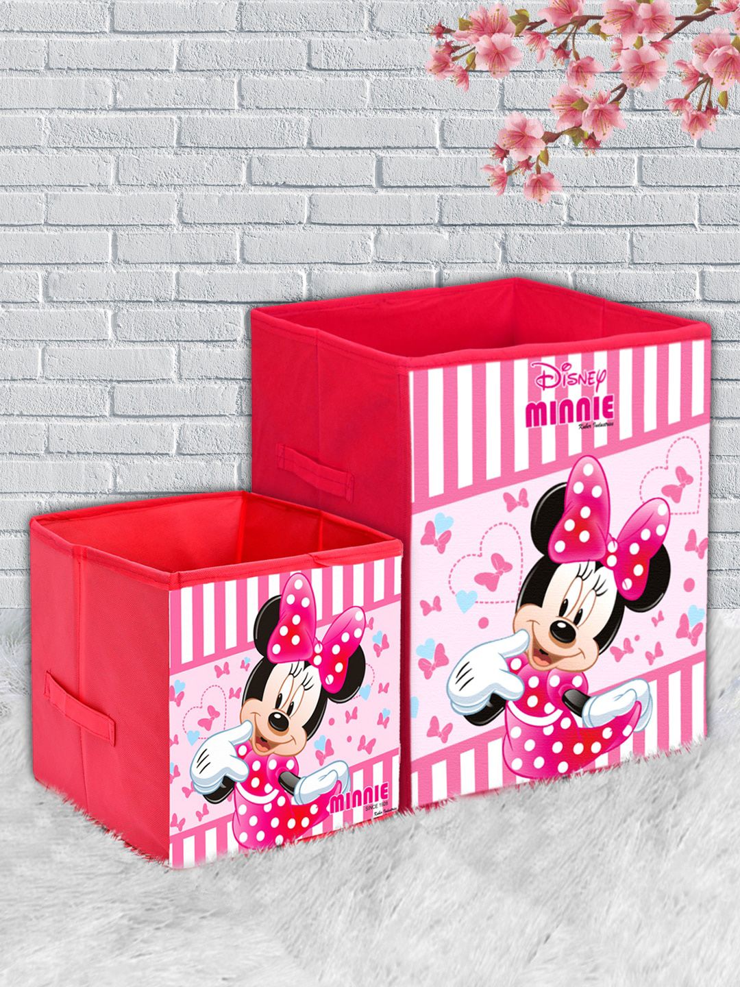 Kuber Industries Set Of 4 Pink & White Disney Minnie Printed Foldable Multi-Utility Storage Cubes With Handle Price in India