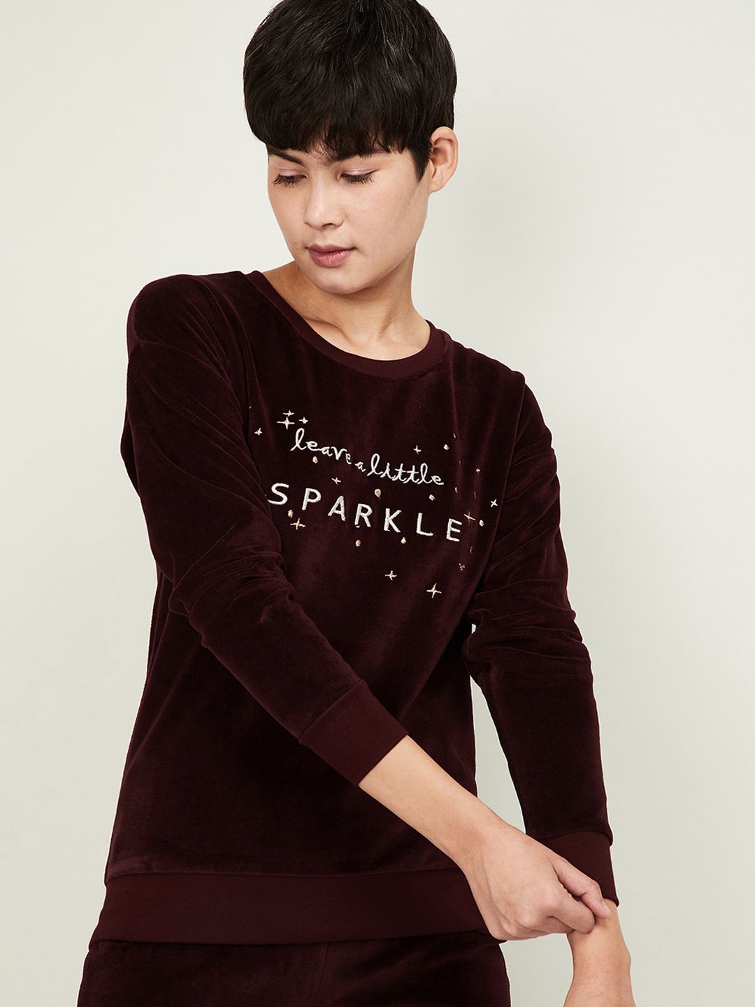 Ginger by Lifestyle Women Maroon & Gold-Coloured Embroidered Lounge T-Shirt Price in India