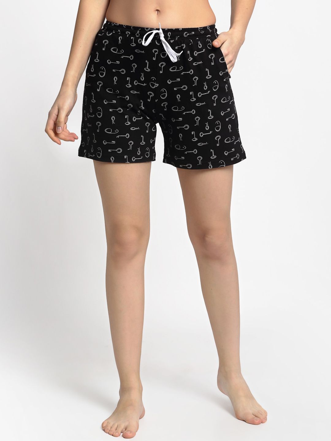 Boston Club Women Black & White Printed Lounge Shorts Price in India