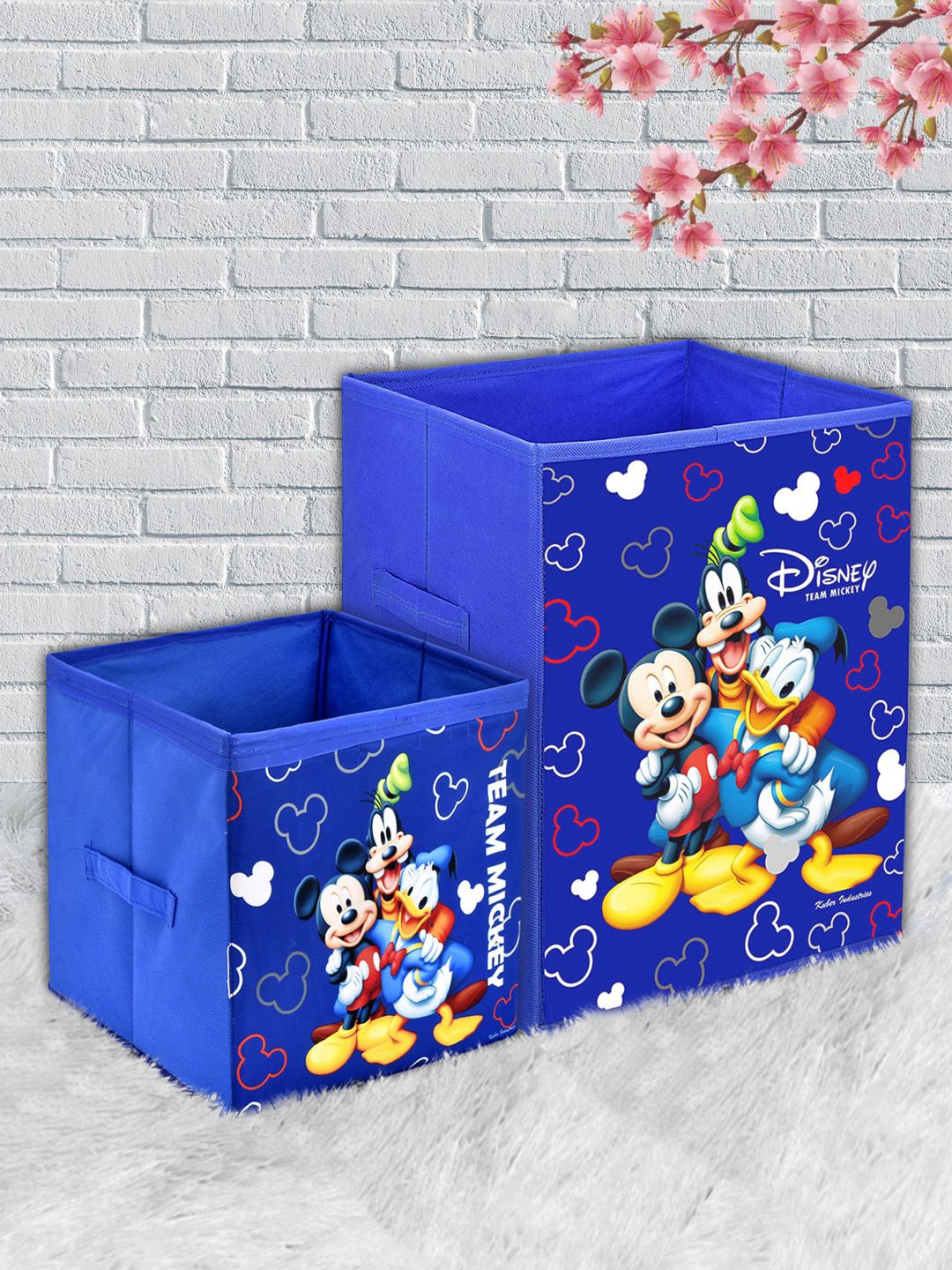 Kuber Industries Set Of 2 Blue & White Disney Team Mickey Printed Large Foldable Laundry Basket & Small Size Cube Price in India