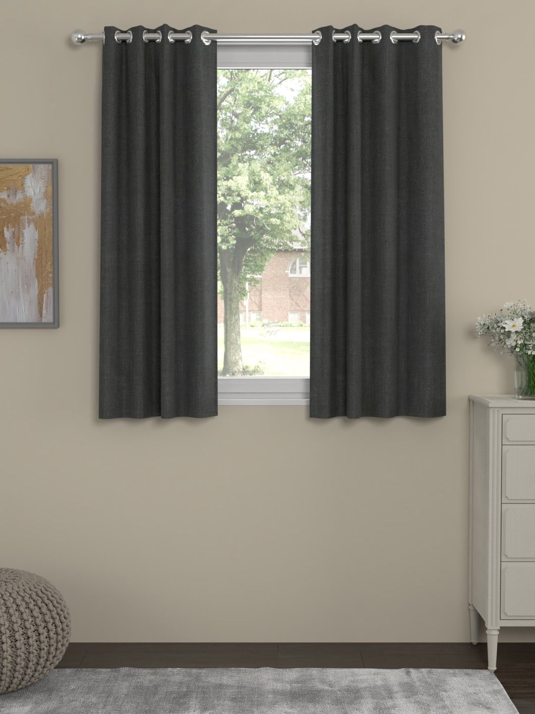 ROSARA HOME Grey Self Design Set of 2 Window Curtains Price in India