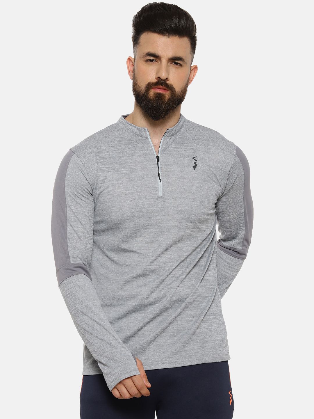 Campus Sutra Men Grey Solid Henley Neck T-shirt