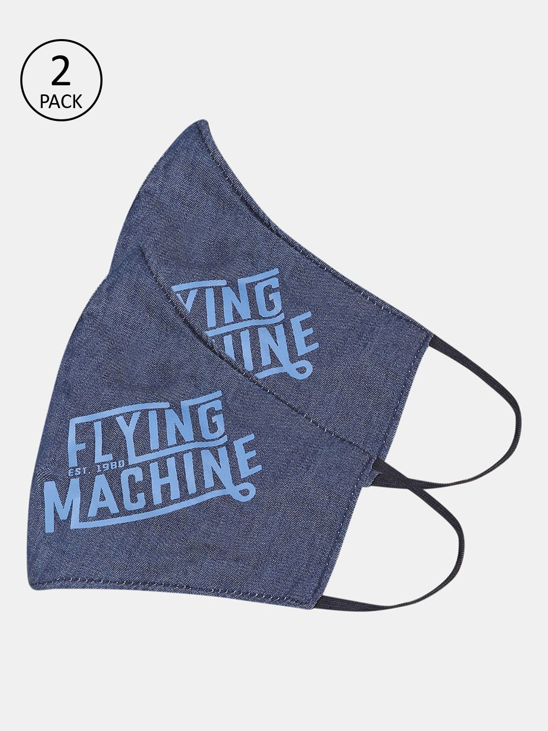 Flying Machine Unisex Pack Of 2 Blue Printed 3-Ply Anti-Viral Protective Outdoor Face Masks Price in India
