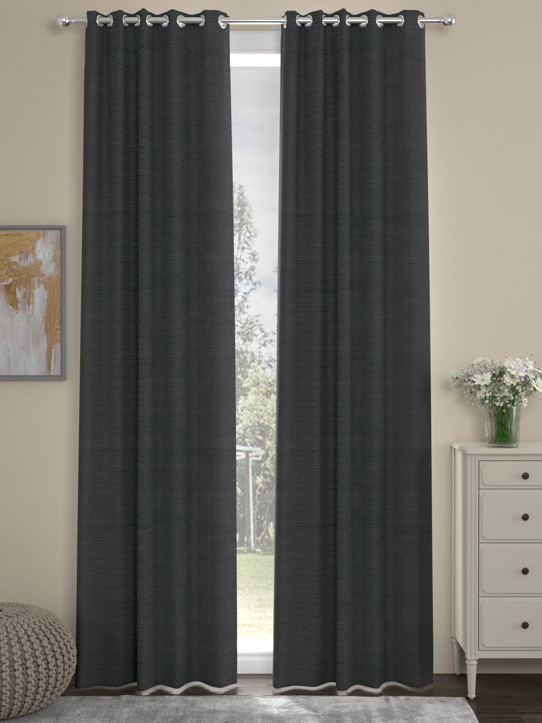 ROSARA HOME Charcoal Single Door Curtain Price in India