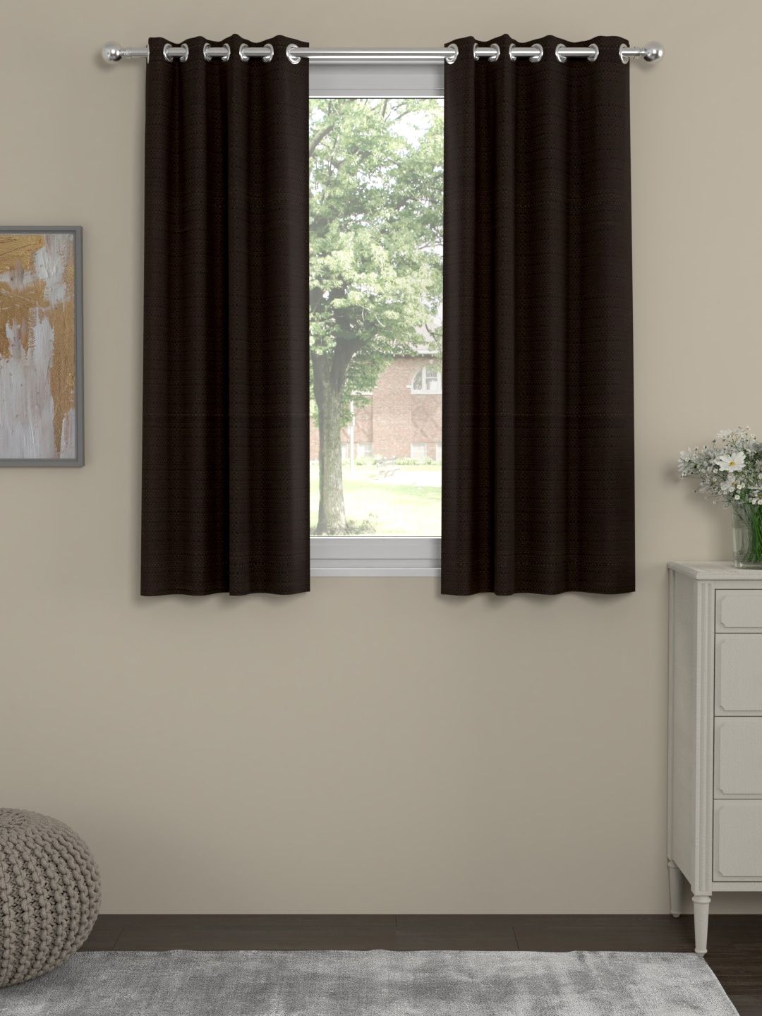ROSARA HOME Brown Set of 2 Window Curtains Price in India