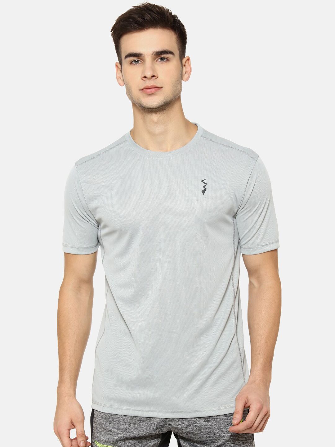CAHOOT Men Grey Solid Round Neck Anti-Microbial T-shirt