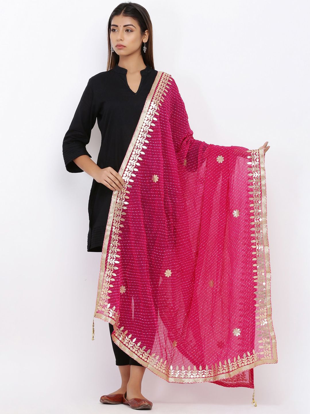 SOUNDARYA Magenta & Gold-Toned Embroidered Dupatta Price in India