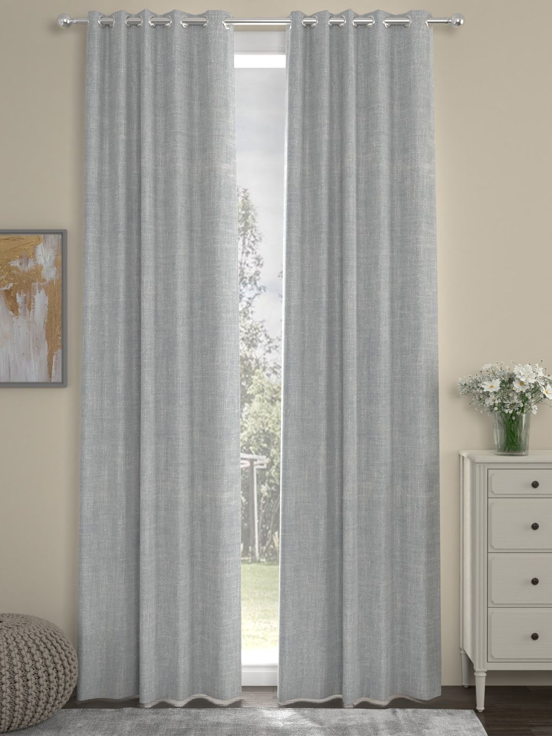 ROSARA HOME Grey & White Set of 2 Door Curtains Price in India