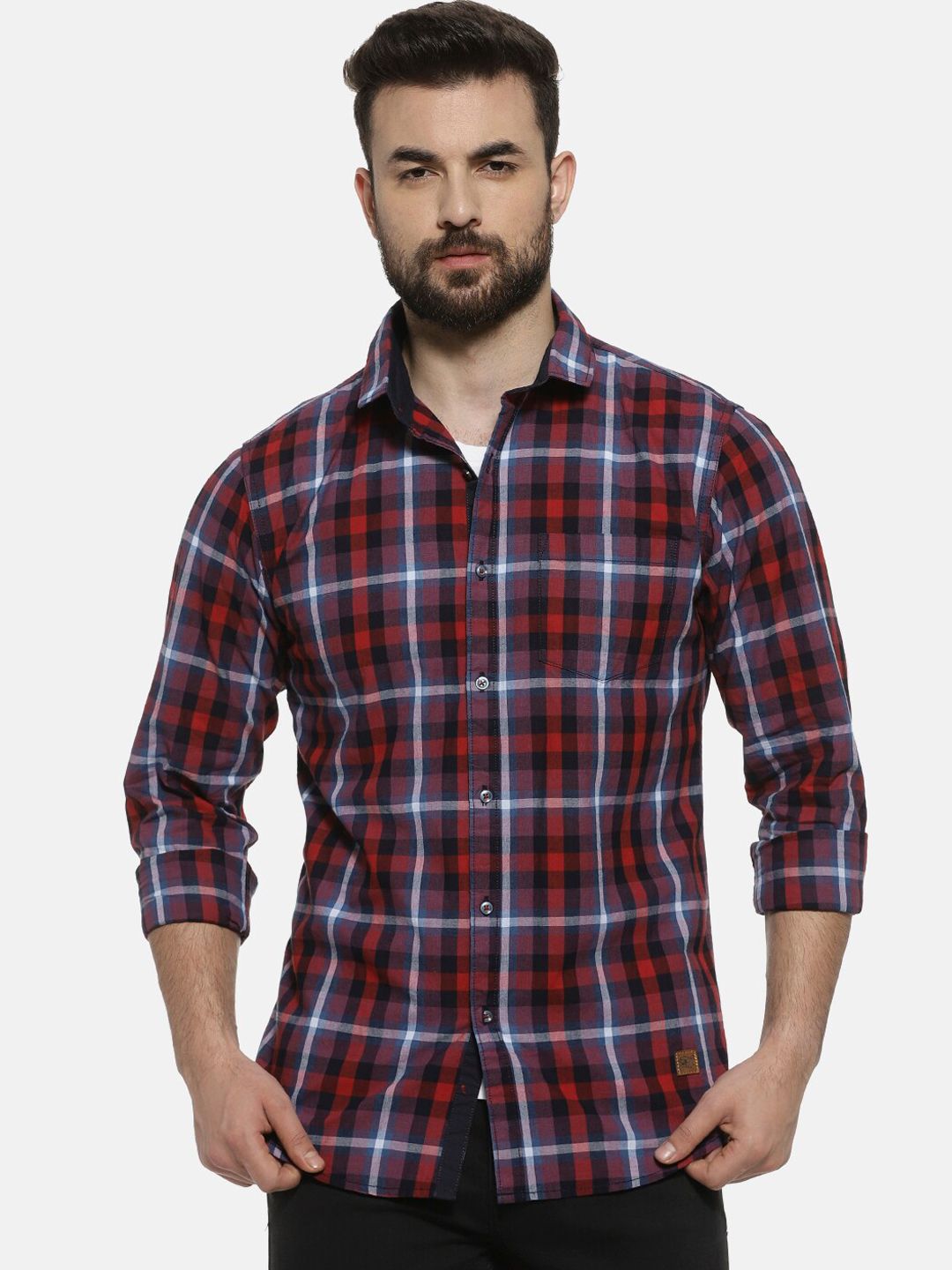 CAHOOT Men Maroon Regular Fit Checked Casual Shirt