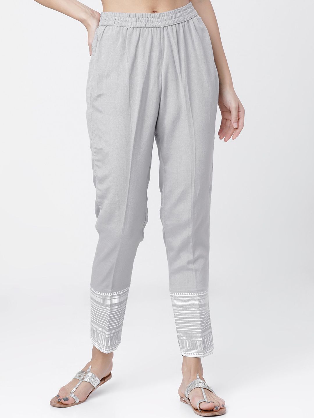 Vishudh Women Grey Regular Fit Solid Regular Trousers Price in India