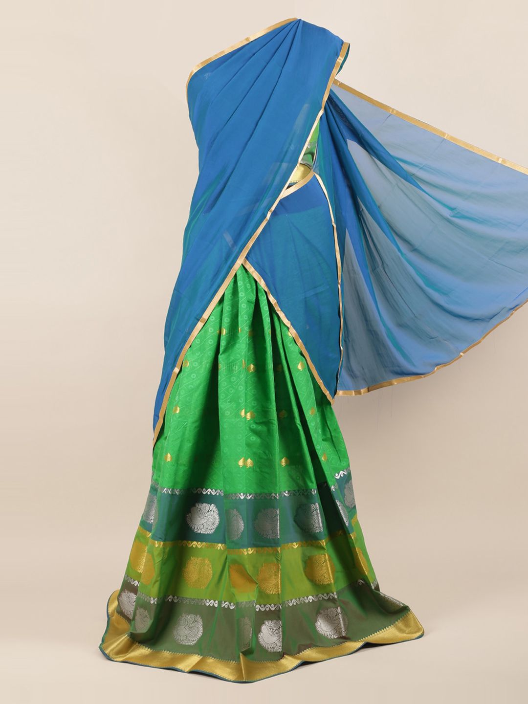 Pothys Blue & Green Poly Chiffon Printed Half Saree Price in India