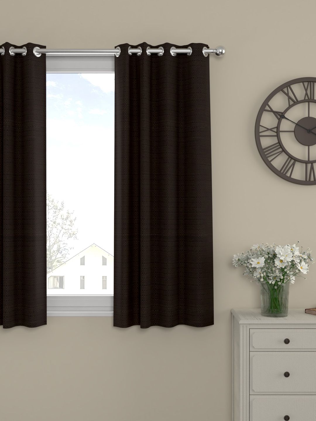ROSARA HOME Brown Single Solid Window Curtain Price in India