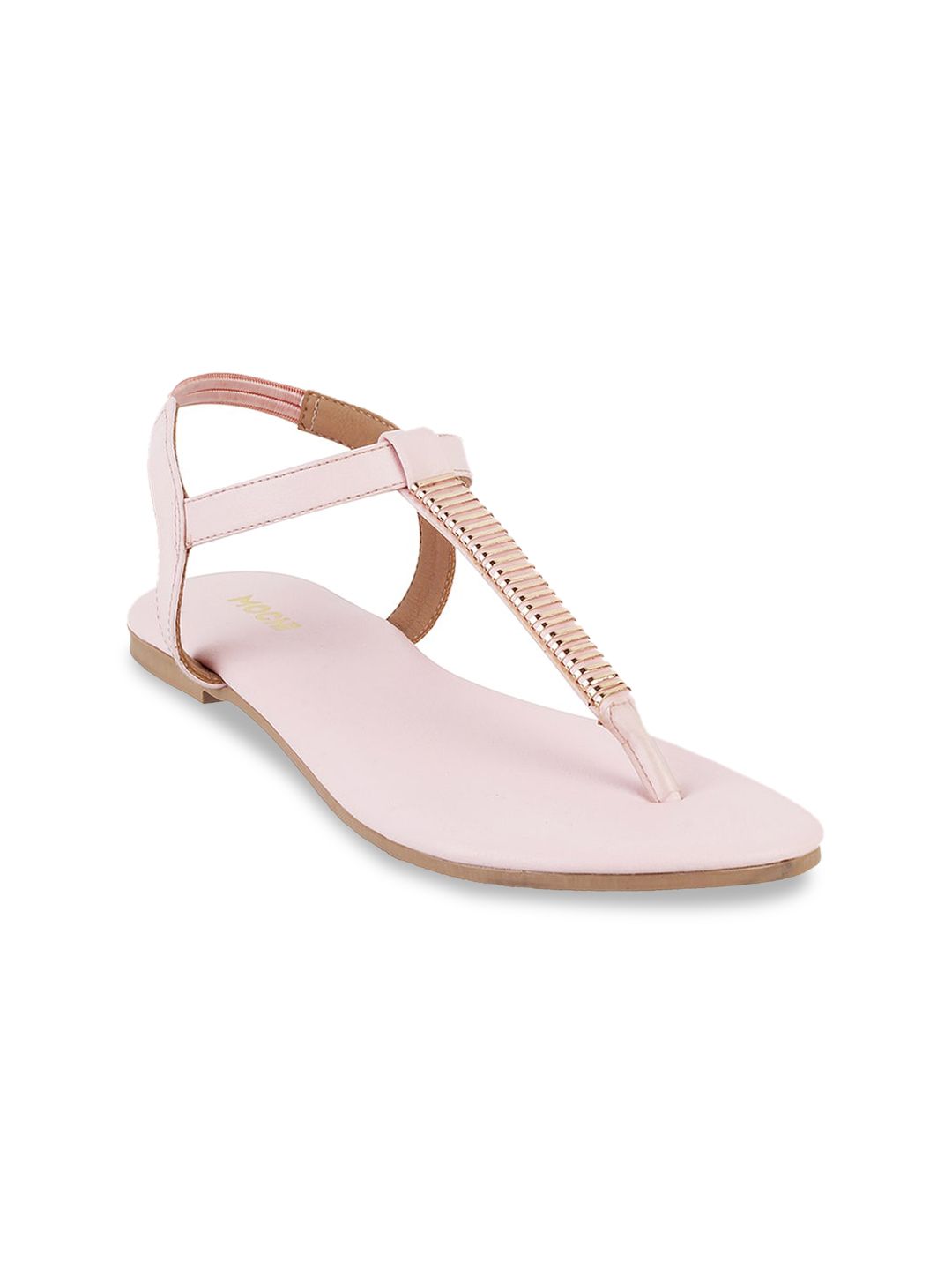 Mochi Women Pink Solid T-Strap Flats Price in India
