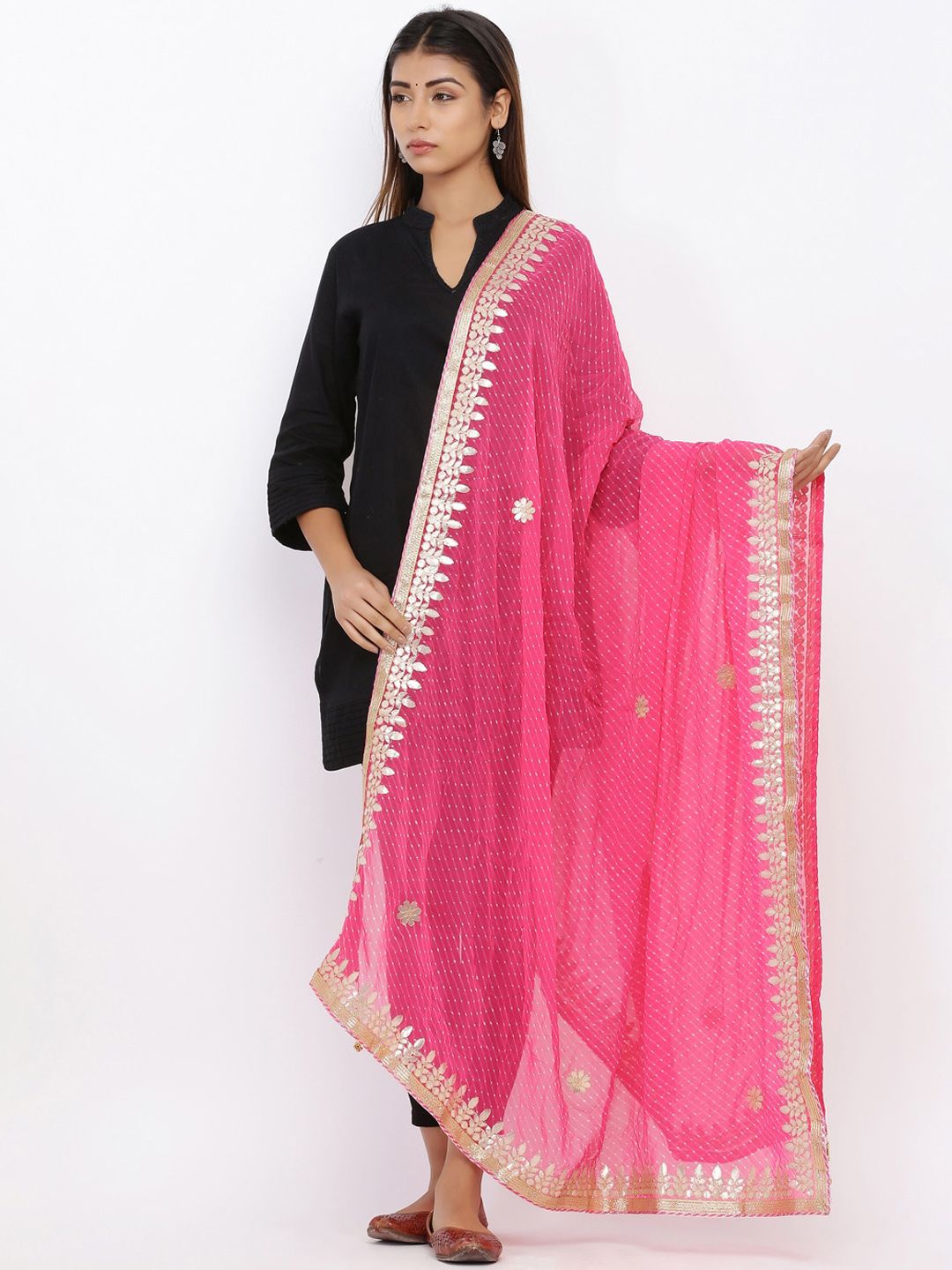SOUNDARYA Pink & White Embroidered Dupatta Price in India