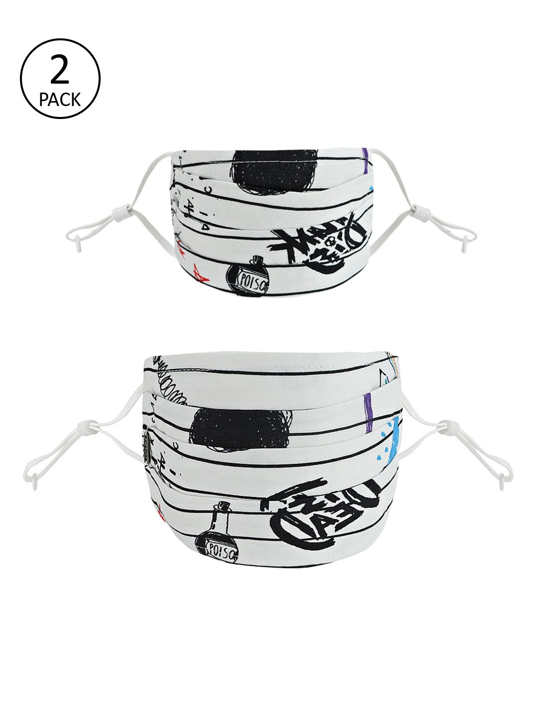 Kazo Women & Kids Pack of 2 Black & White Printed 2-Ply Reusable Cloth Masks Price in India