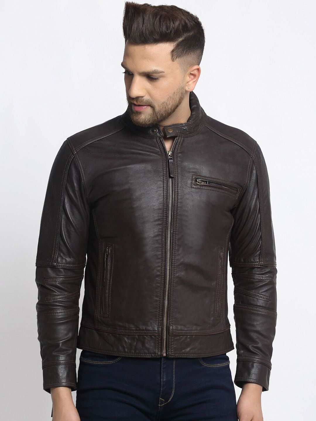 Teakwood Leathers Men Brown Solid Lightweight Biker Jacket