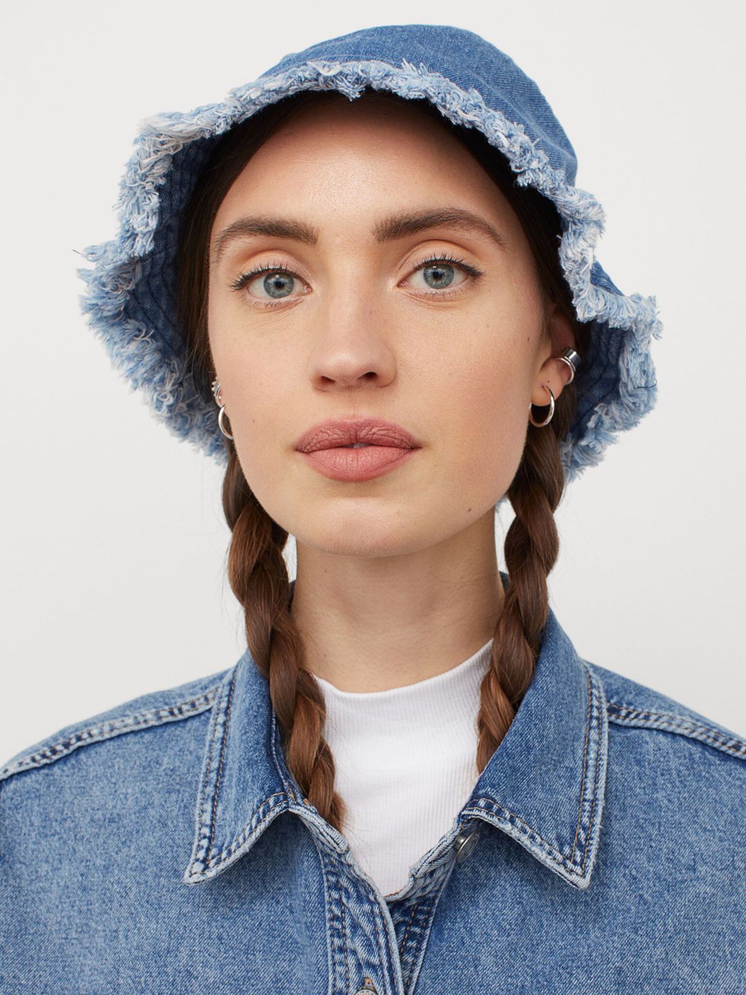 H&M Women Blue Oversized Denim Shirt