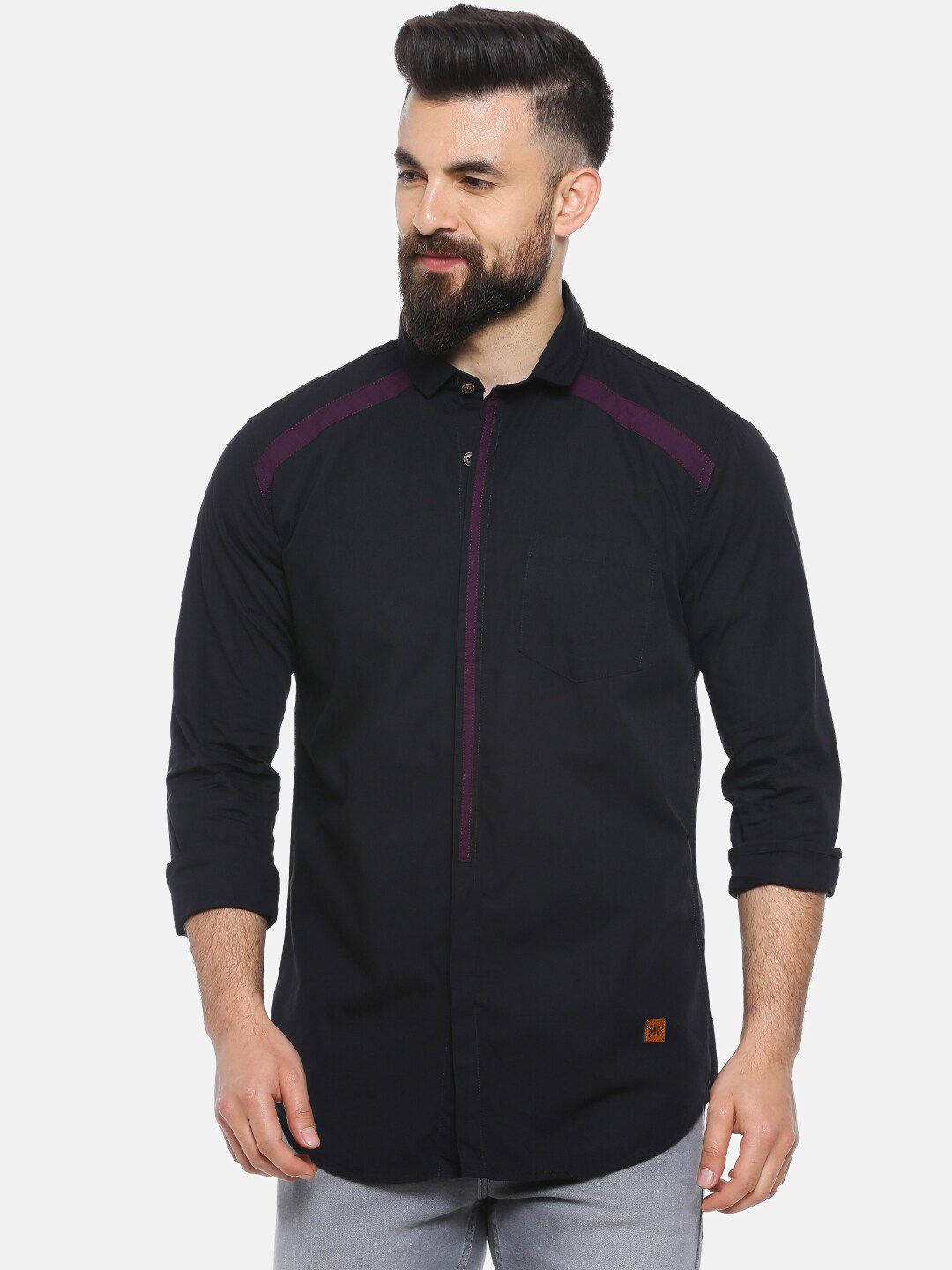 CAHOOT Men Black Regular Fit Solid Casual Shirt