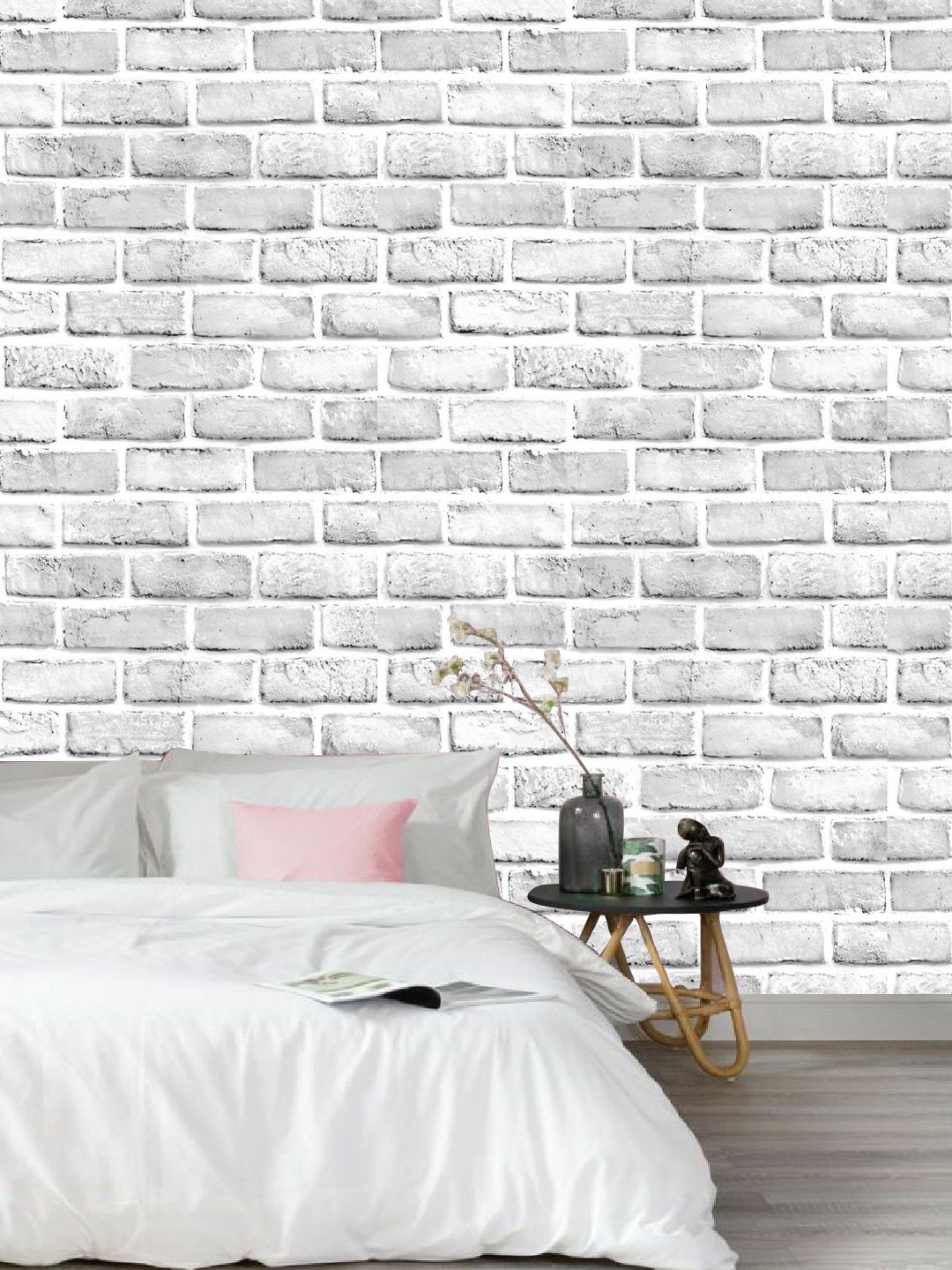 Jaamso Royals Nature White Brick Self Adhesive Wallpaper Price in India