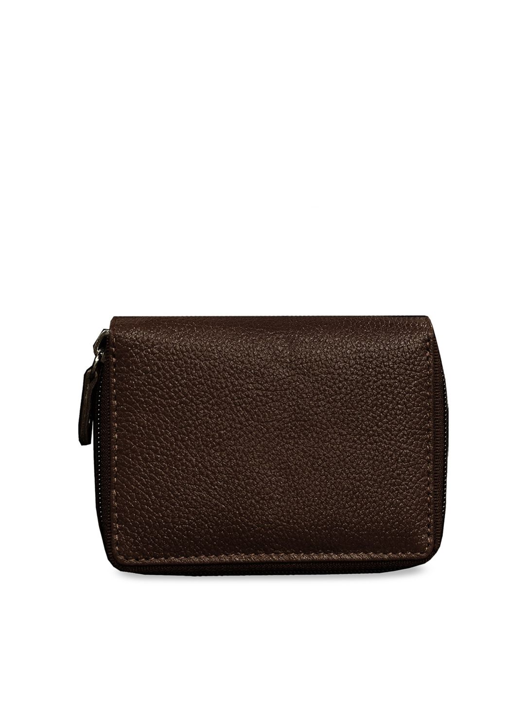 ABYS Unisex Coffee Brown Textured Genuine Leather Zip Around Wallet Price in India