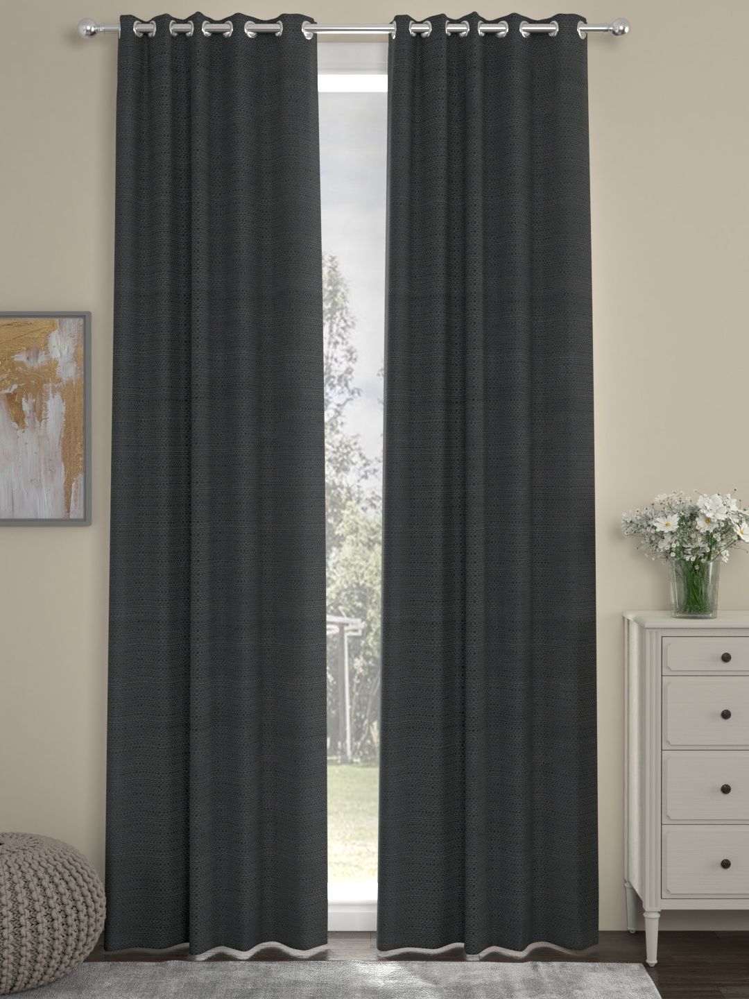 ROSARA HOME Grey Set of 2 Solid Door Curtains Price in India
