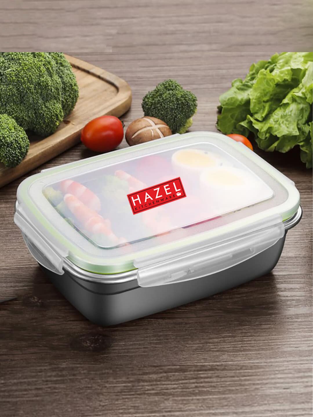 HAZEL Silver-Toned & Transparent Stainless Steel Airtight Leakproof Food Storage 620ml Price in India