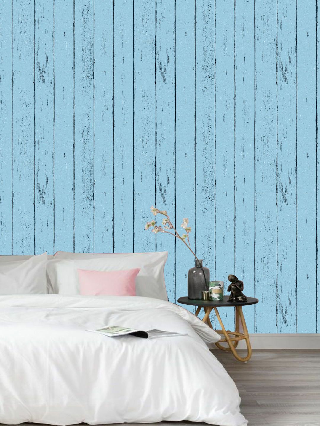 Jaamso Royals Blue Vintage Wood Self Adhesive Wallpaper Price in India