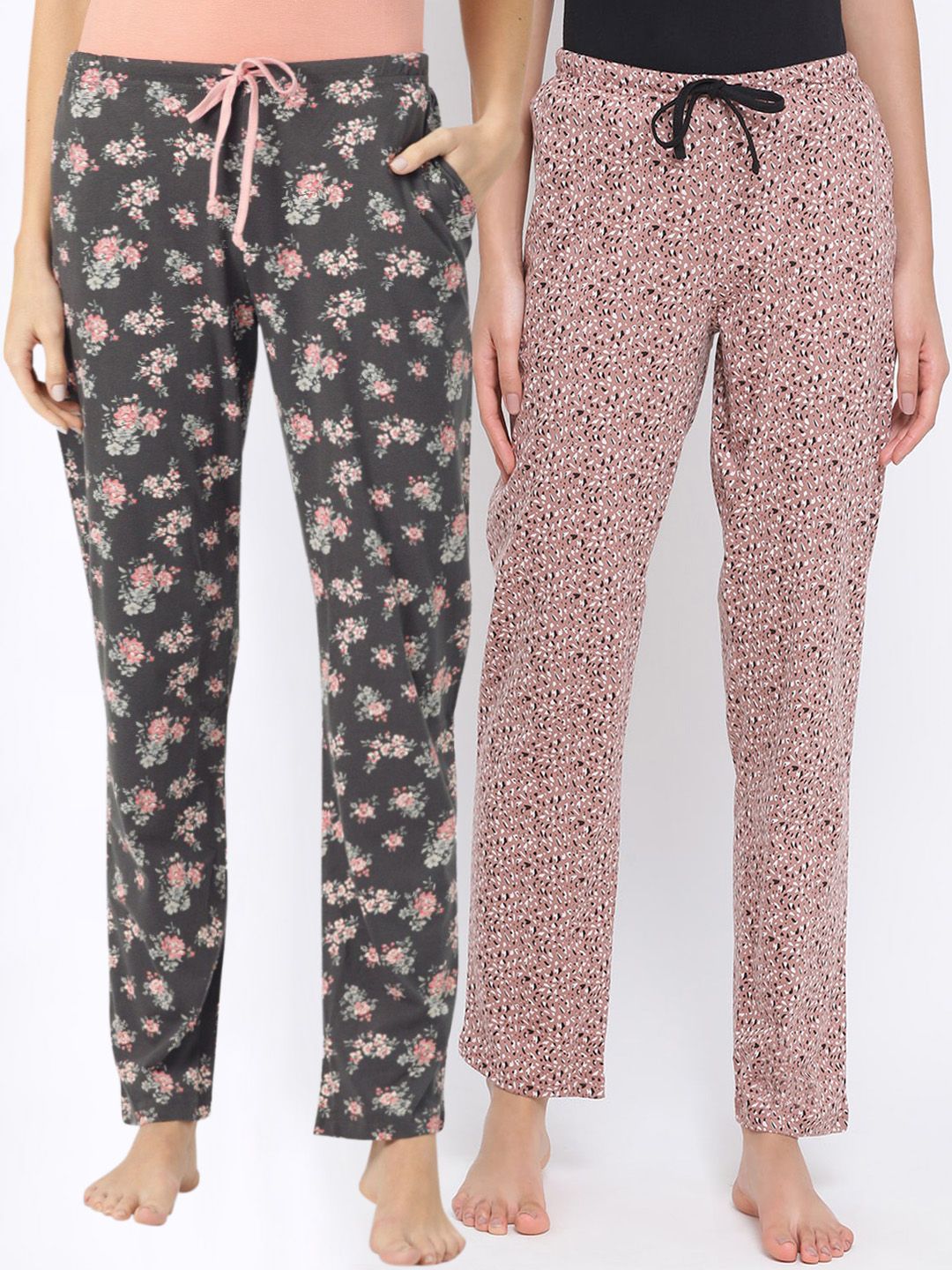 Kanvin Women Pack Of 2 Printed Cotton Lounge Pants PJ1032+PJ1111 Price in India