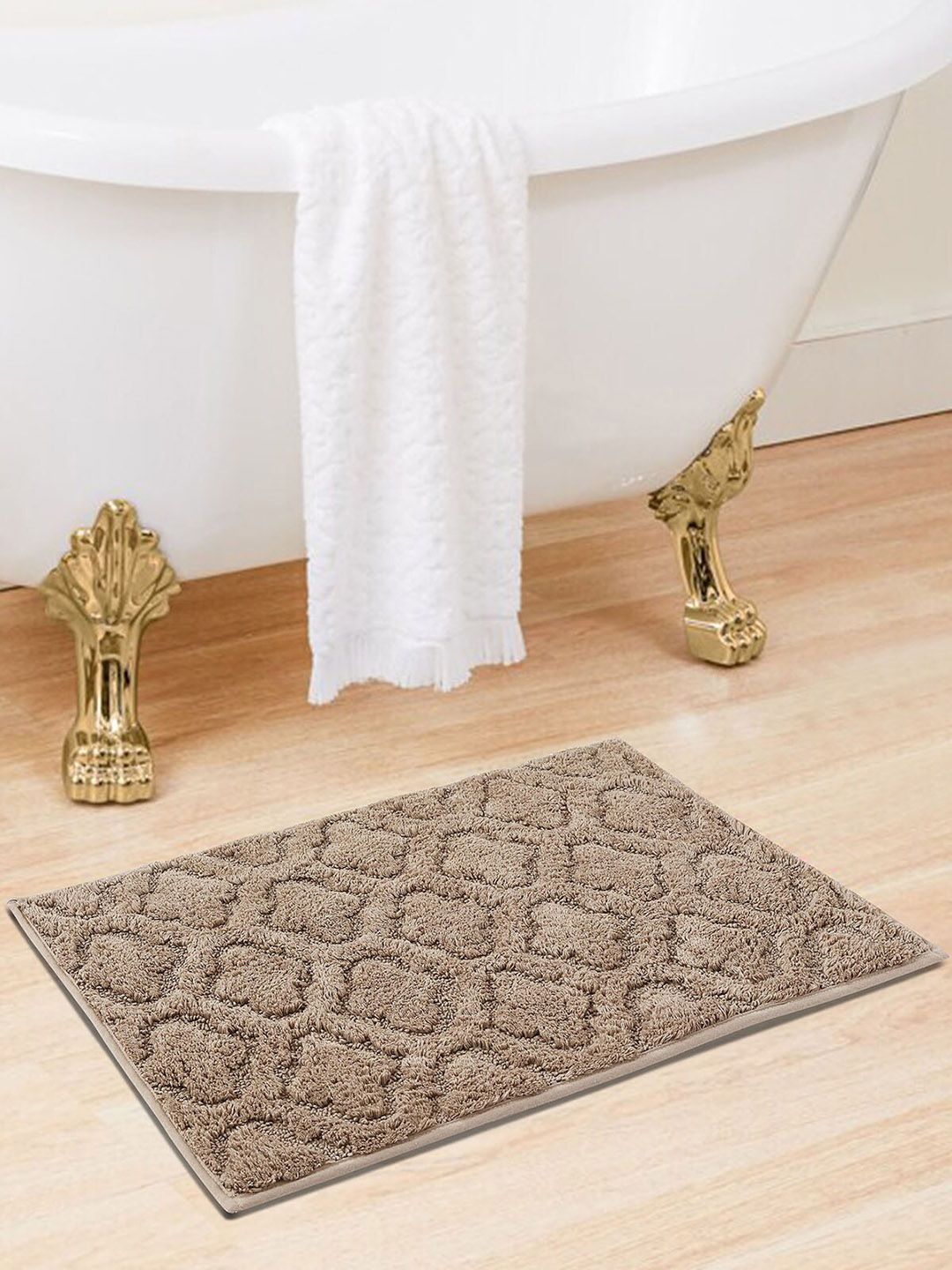 OBSESSIONS Taupe Textured Rectangular Bath Rug Price in India