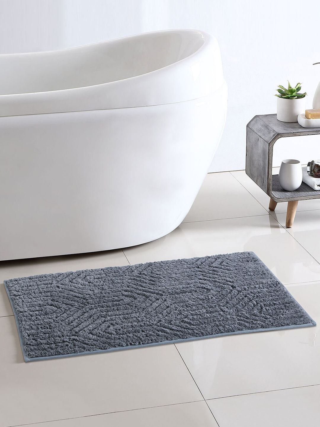 OBSESSIONS Grey Solid Rectangular Bath Rug Price in India