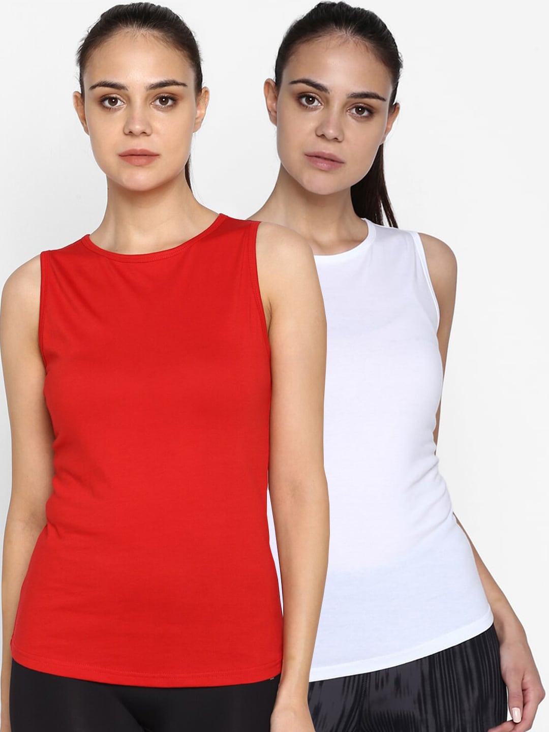 appulse Women Pack Of 2 Red & Off-White Solid Round Neck T-shirt Price in India