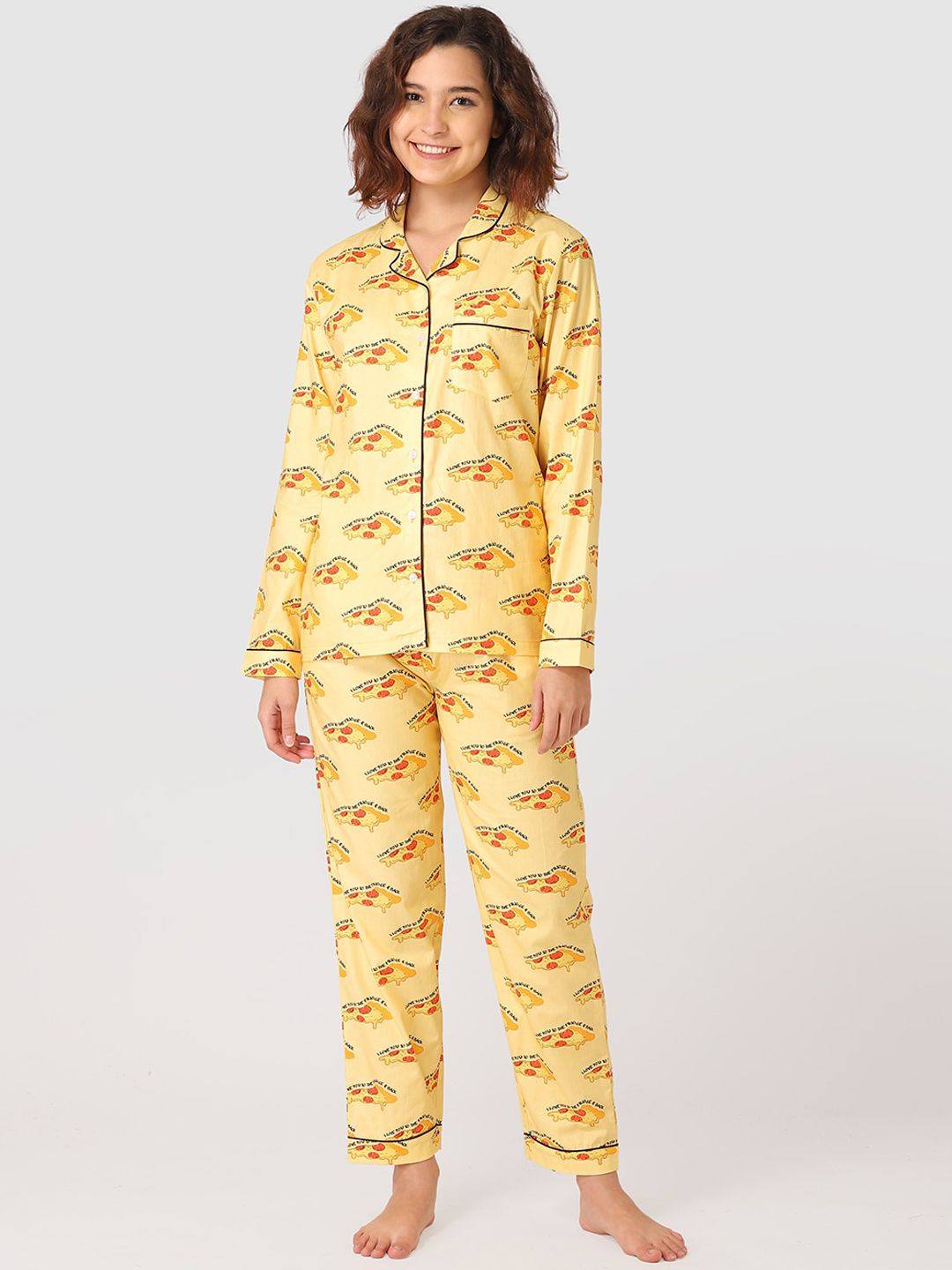 Fluffalump Women Yellow & Red Printed Night suit Price in India