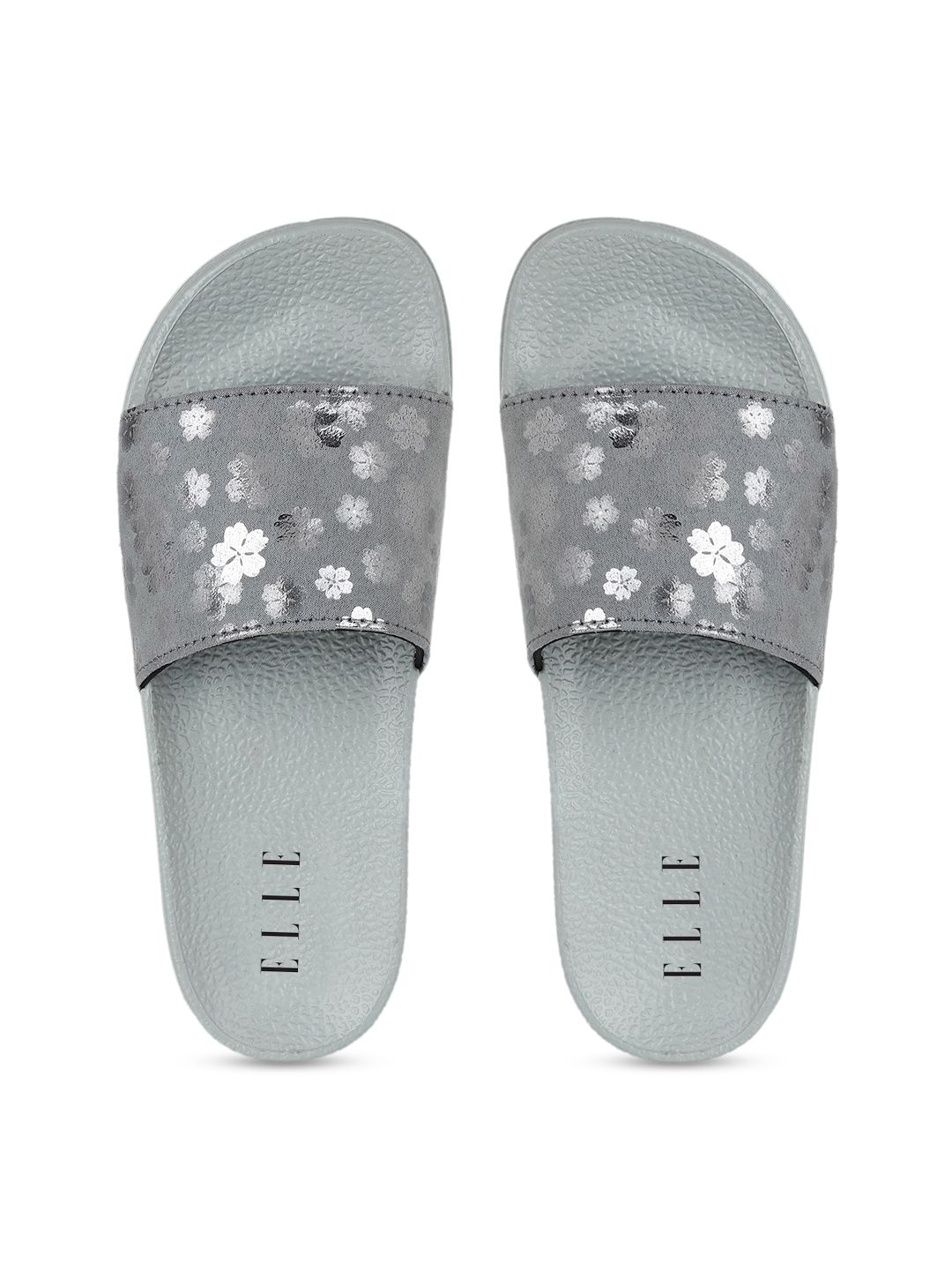 ELLE Women Grey & Silver-Toned Printed Sliders Price in India