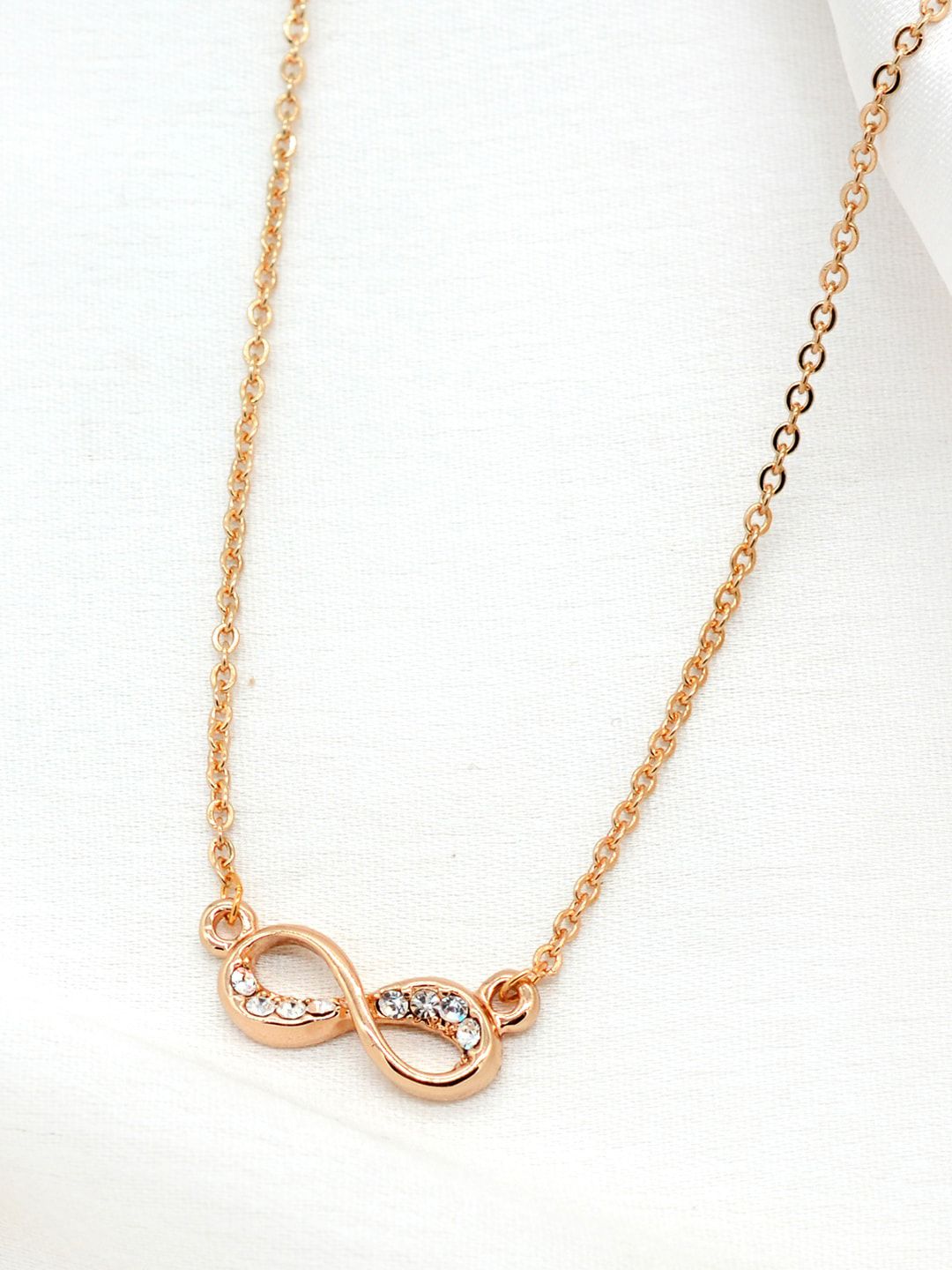 JOKER & WITCH Rose Gold Alloy Rhinestones Studded Infinity Necklace Price in India