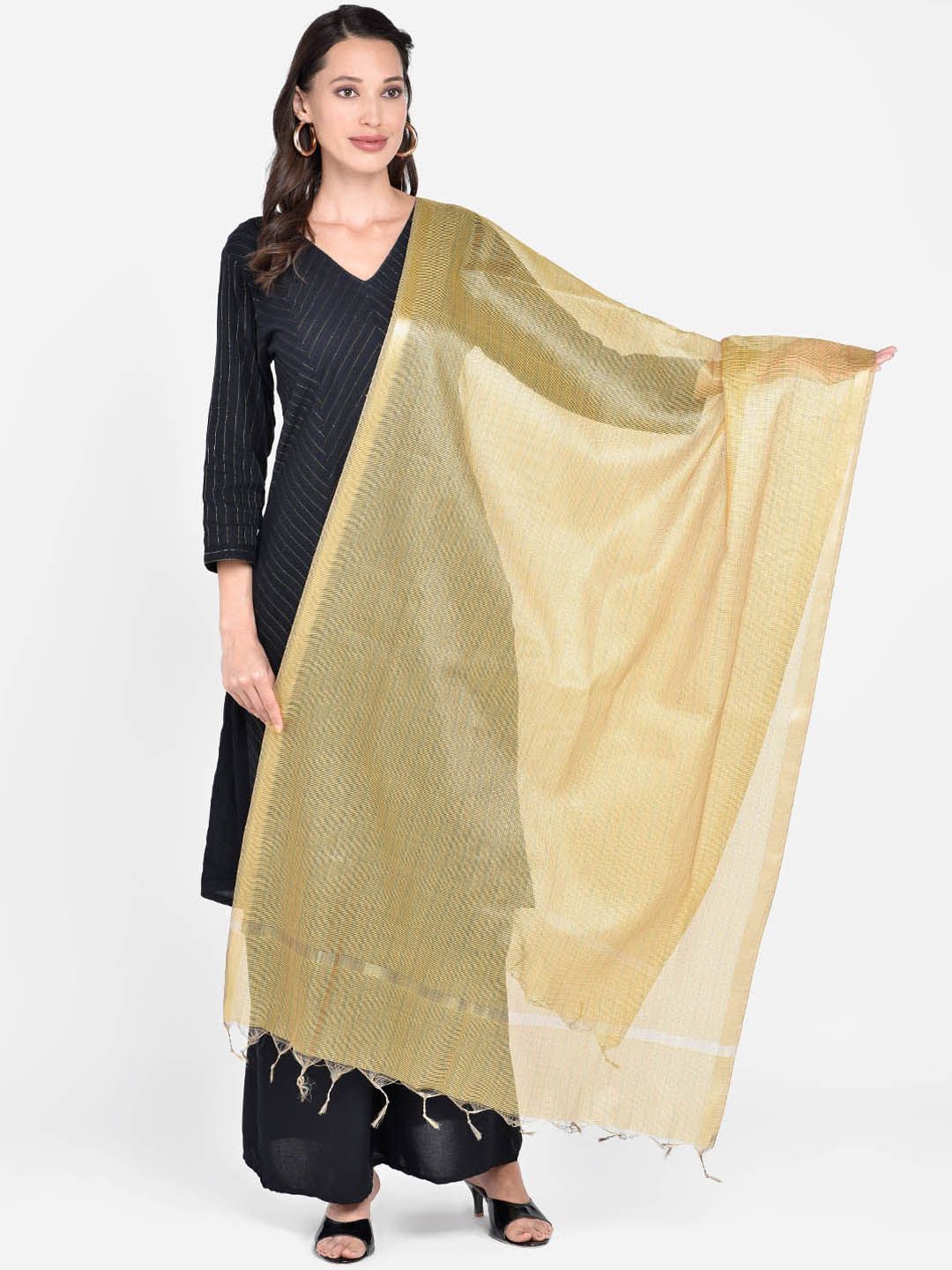 Dupatta Bazaar Gold-Coloured Woven Design Dupatta Price in India