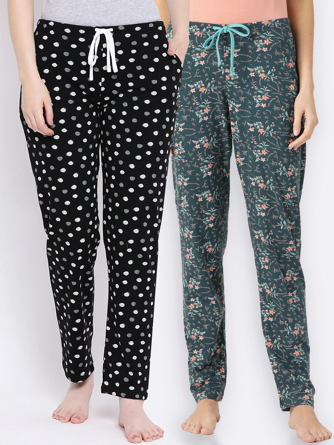 Kanvin Women Pack of 2 Printed Cotton Lounge Pants PJ1019+PJ1056 Price in India