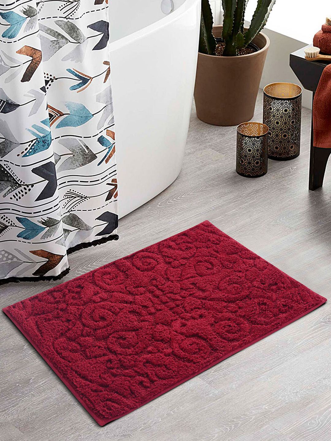 OBSESSIONS Taupe Textured Rectangular Bath Rug Price in India