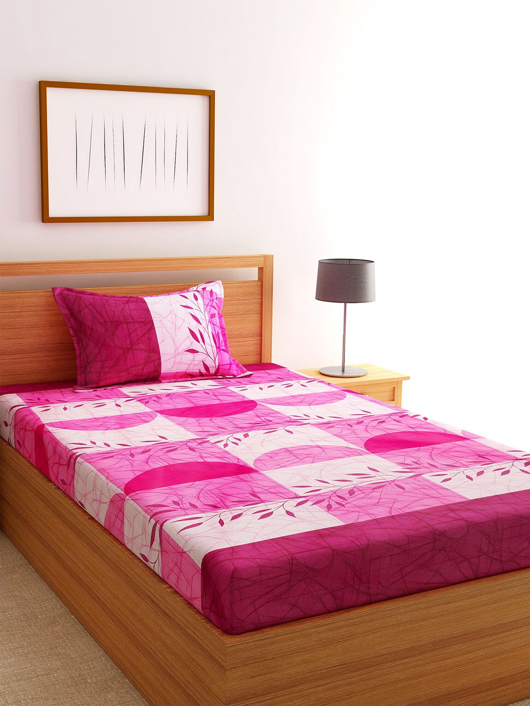 Florida Pink & White Floral 144 TC Cotton 1 Single Bedsheet with 1 Pillow Covers Price in India