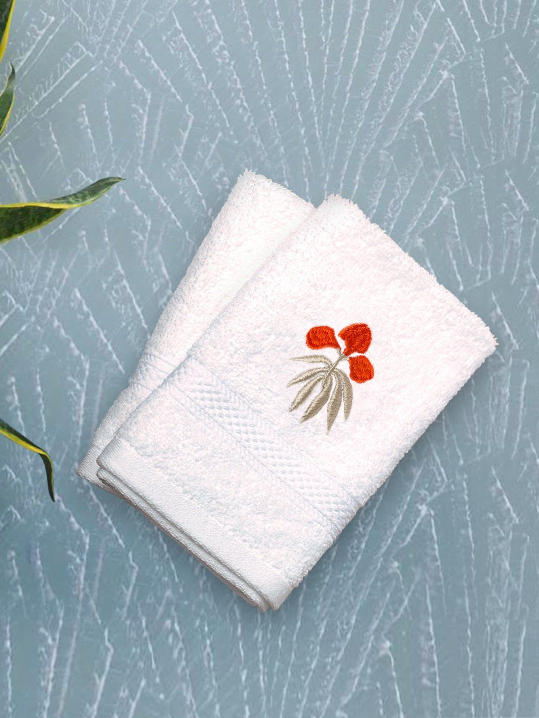 PETAL HOME Unisex Set Of 2 White & Orange Solid 550 GSM Hand Towels Price in India