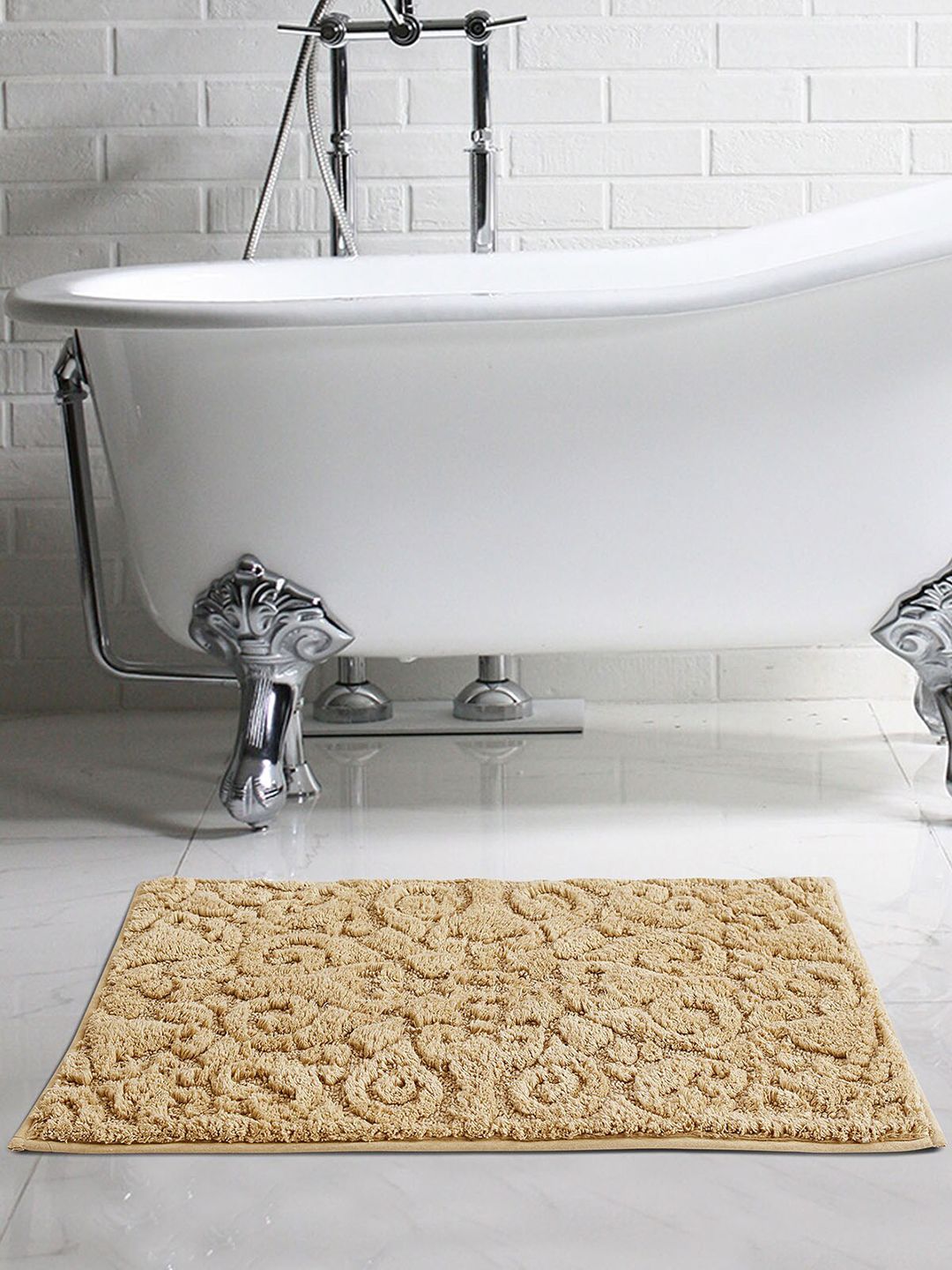 OBSESSIONS Beige Textured Rectangular Bath Rug Price in India